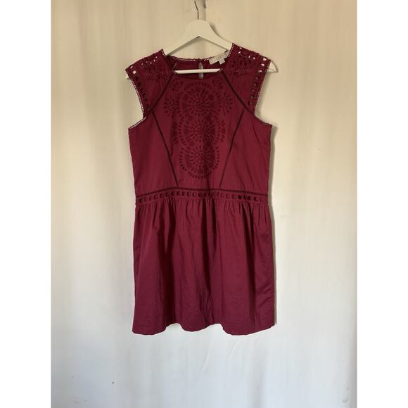 LOFT Ann Taylor Dress Small Petite Burgundy Mini Sleeveless Embroidered Boho - Picture 1 of 11